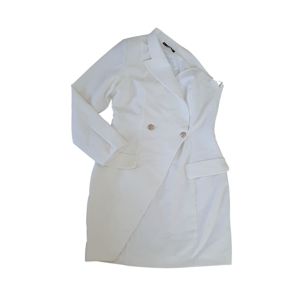 Lefon One Shoulder Mini Blazer Dress Womens 42 large White Minimalist Cocktail